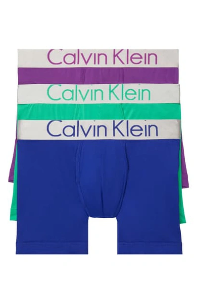 Shop Calvin Klein Steel Micro 3-pack Boxer Briefs In Jubilee Open Ocean Envy