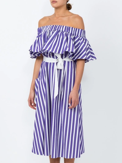 Shop Maisonrabihkayrouz Purple Striped Off-shoulder Dress Purple