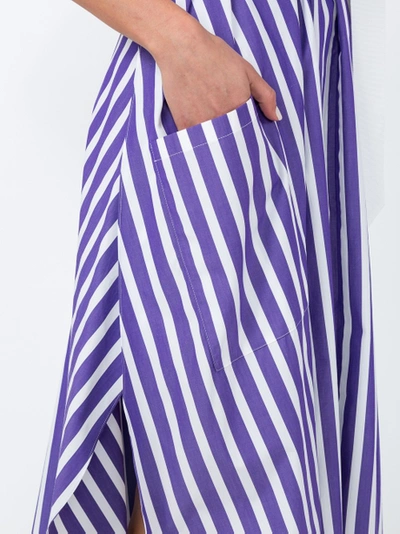 Shop Maisonrabihkayrouz Purple Striped Off-shoulder Dress Purple
