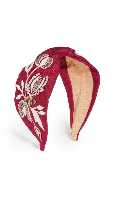 Shop Namjosh Embroidered Headband In Hot Pink/ivory
