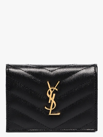 Shop Saint Laurent Slp Mono Gld Hw Wallet In Black