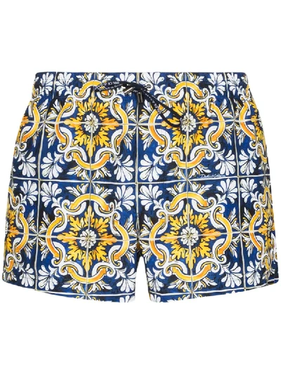Shop Dolce & Gabbana Maiolica-print Swim Shorts In Blue