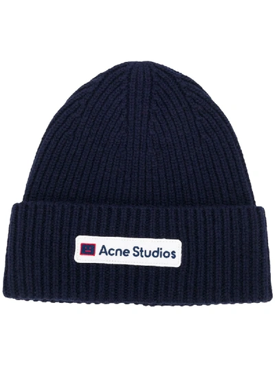 Shop Acne Studios Logo-patch Beanie Hat In Blue