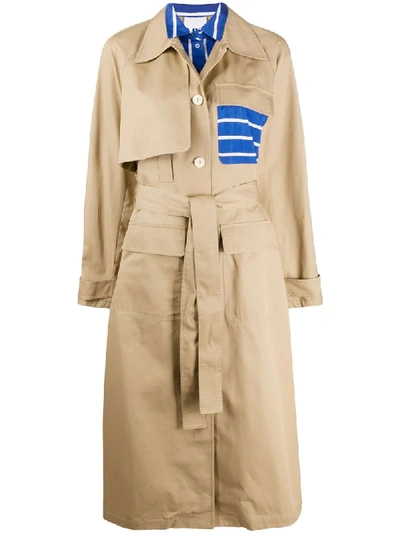 Sjyp Contrast Trench Coat In Neutrals