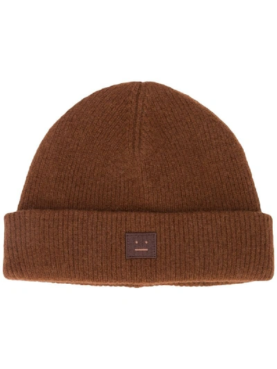 Shop Acne Studios Face Patch Beanie In Brown
