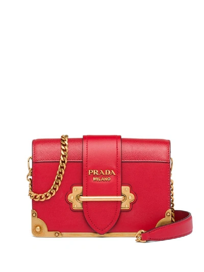 Shop Prada Cahier Shoulder Bag In Red