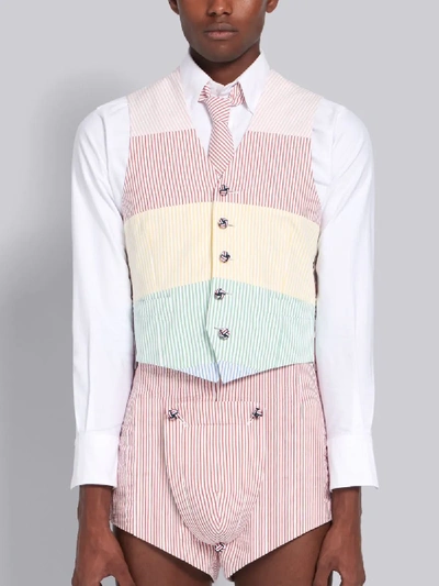 Shop Thom Browne Rwb Seersucker Stripe Classic Vest In Pink