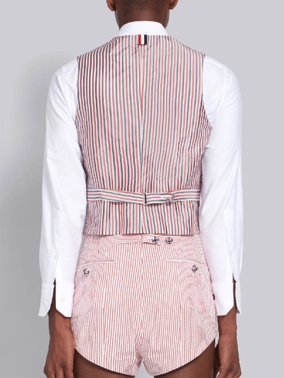 Shop Thom Browne Rwb Seersucker Stripe Classic Vest In Pink