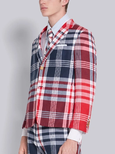 Shop Thom Browne Rwb Cotton Large Plaid Madras Sack Sport Coat In Blue