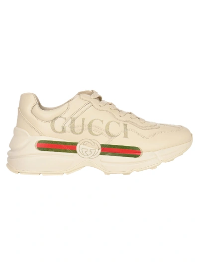 Shop Gucci Rhyton Logo Leather Sneakers In Bianco