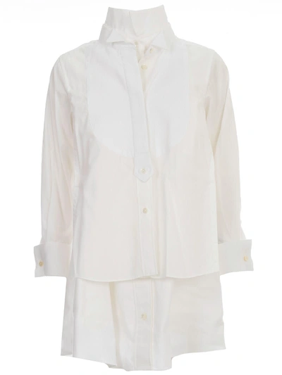 Shop Sacai Cotton Poplin Shirt Dress In Bianco