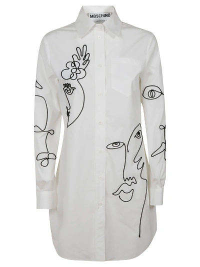 Shop Moschino Half Face Print Long Shirt In White