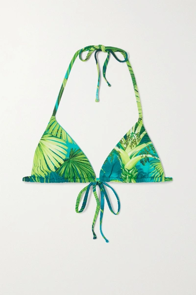 Shop Versace Printed Triangle Bikini Top In Green
