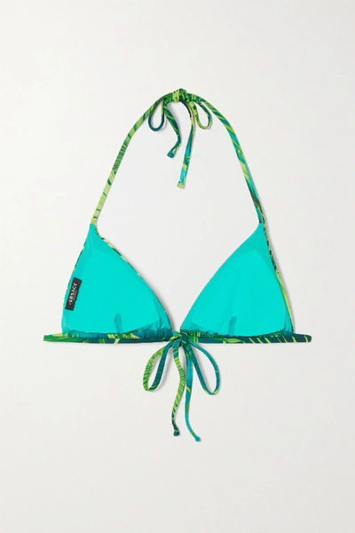 Shop Versace Printed Triangle Bikini Top In Green