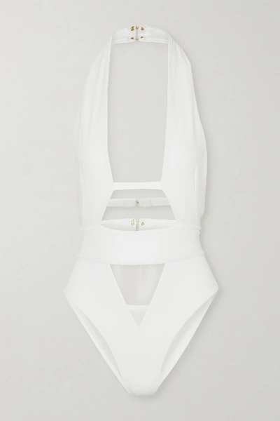 Shop Agent Provocateur Anja Cutout Halterneck Swimsuit In White