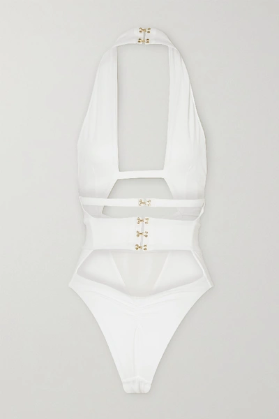 Shop Agent Provocateur Anja Cutout Halterneck Swimsuit In White