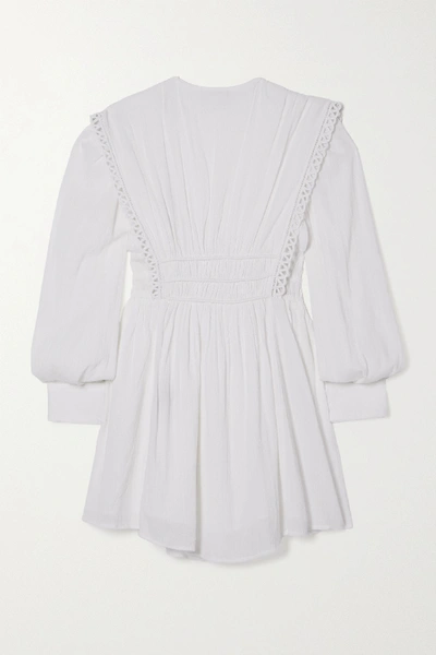 Shop Isabel Marant Yaxo Crochet-trimmed Gathered Cotton-voile Mini Dress In White