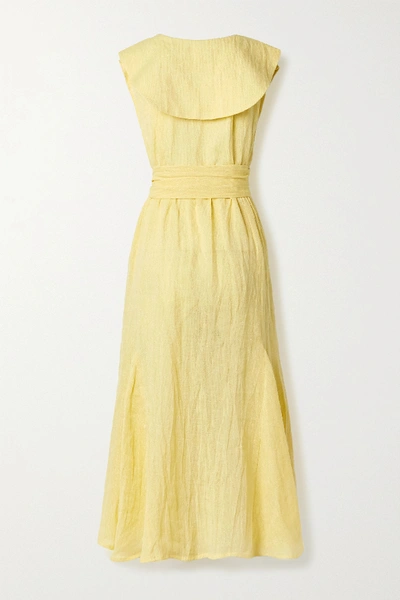 Shop Lisa Marie Fernandez Marguerite Belted Metallic Linen-blend Gauze Midi Dress In Yellow
