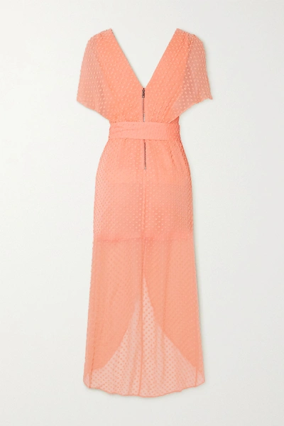 Shop Alice And Olivia Darva Belted Wrap-effect Swiss-dot Silk And Cotton-blend Midi Dress In Peach