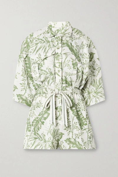Shop Zimmermann Empire Printed Linen Playsuit In Ivory