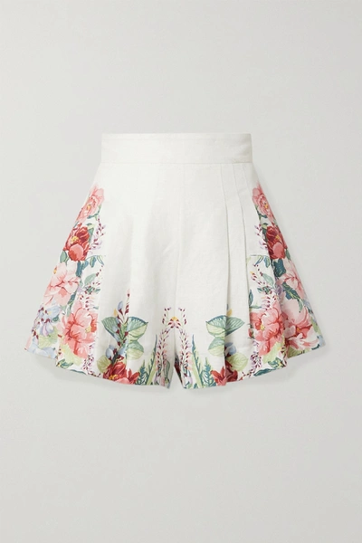 Shop Zimmermann Bellitude Floral-print Linen Shorts In Ivory