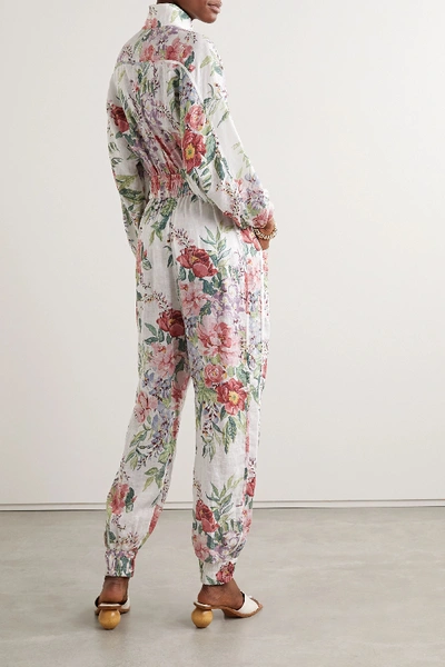 Shop Zimmermann Bellitude Floral-print Linen Jumpsuit In Ivory