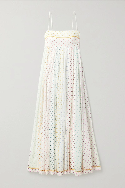 Shop Zimmermann Bellitude Polka-dot Cotton-voile Maxi Dress In Ivory