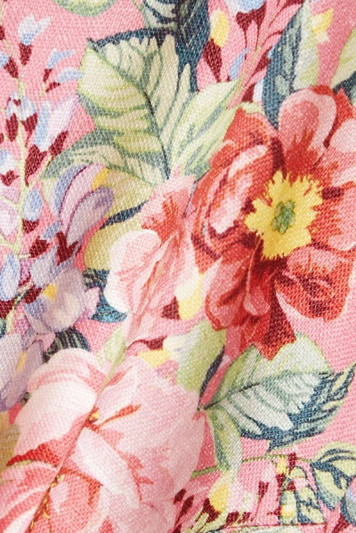 Shop Zimmermann Bellitude Cutout Floral-print Linen Mini Dress In Baby Pink