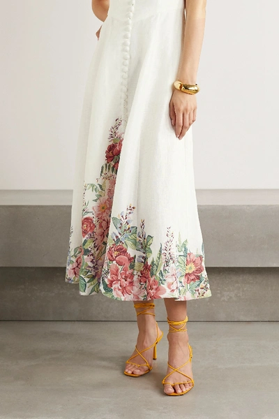 Shop Zimmermann Bellitude Strapless Floral-print Linen Midi Dress In Ivory