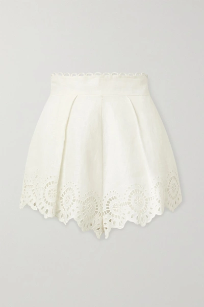 Shop Zimmermann Bellitude Scalloped Broderie Anglaise Linen Shorts In White