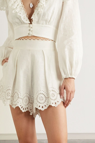 Shop Zimmermann Bellitude Scalloped Broderie Anglaise Linen Shorts In White