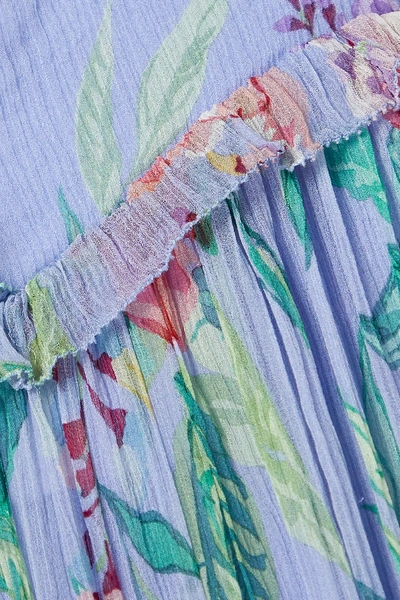 Shop Zimmermann Bellitude Cutout Ruffled Floral-print Silk-crepon Jumpsuit In Light Blue