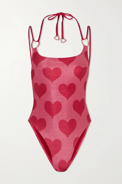 Shop Agent Provocateur Elspeth Glittered Printed Swimsuit In Pink