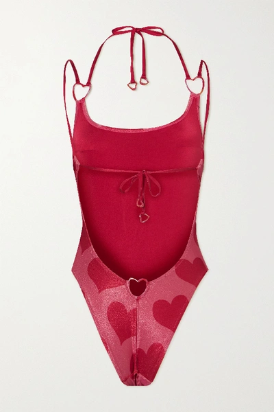 Shop Agent Provocateur Elspeth Glittered Printed Swimsuit In Pink