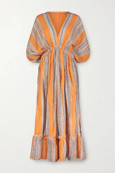 Shop Lemlem Amira Printed Cotton-blend Gauze Midi Dress In Orange