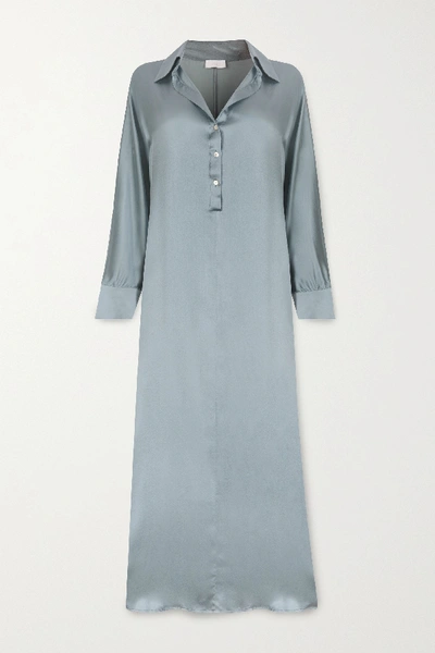 Shop Asceno Porto Silk-satin Maxi Dress In Light Blue