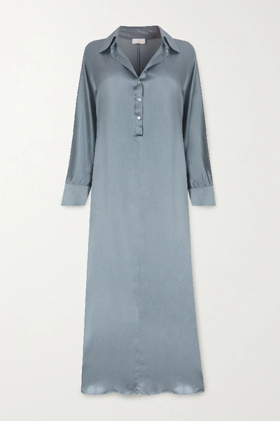 Shop Asceno Porto Silk-satin Maxi Dress In Light Blue