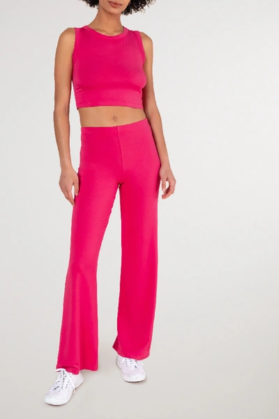 Shop Leset Strech-terry Wide-leg Pants In Bright Pink