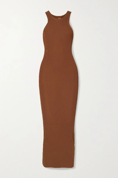 Shop Totême Espera Ribbed-knit Maxi Dress In Brown