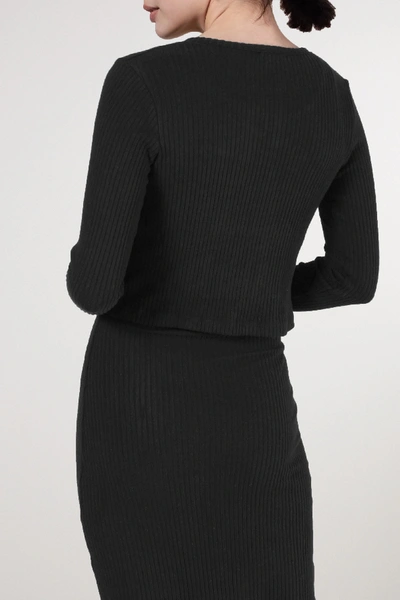 Shop Leset Alison Cropped Ribbed Stretch-knit Cardigan In Black
