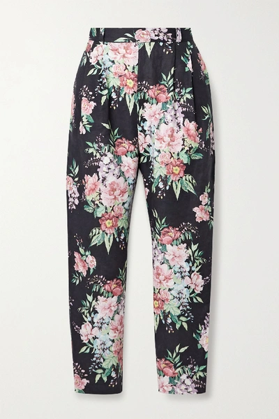 Shop Zimmermann Bellitude Floral-print Linen Tapered Pants In Navy