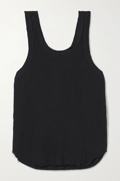 Shop Bassike Organic Cotton-trimmed Frayed Linen-jersey Tank In Black