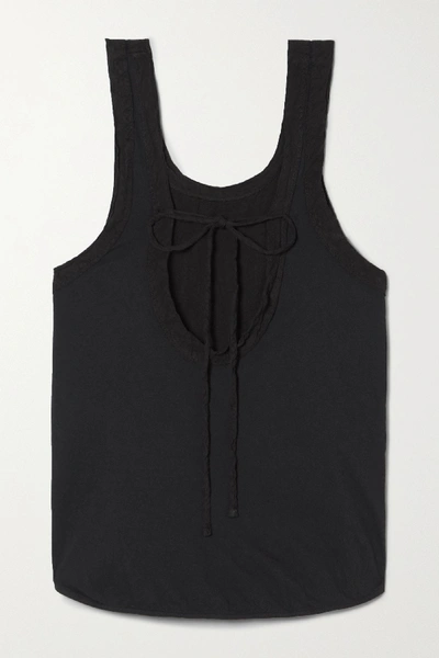 Shop Bassike Organic Cotton-trimmed Frayed Linen-jersey Tank In Black