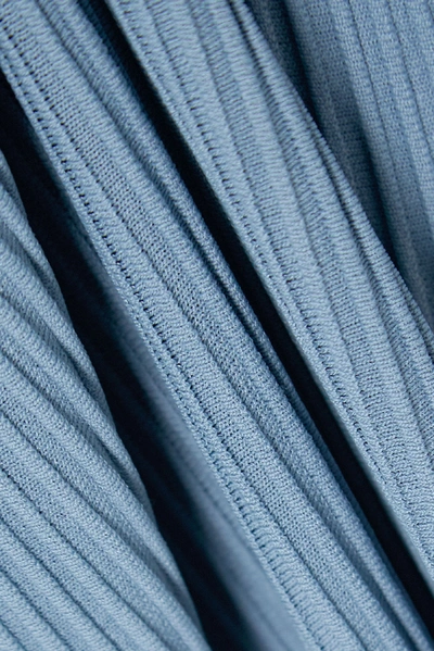 Shop Michael Michael Kors Ruffle-trimmed Ribbed-knit Midi Dress In Blue