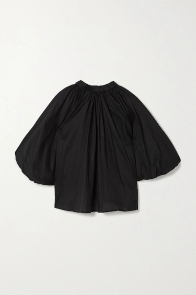 Shop Totême Kerala Oversized Gathered Lyocell And Cotton-blend Blouse In Black