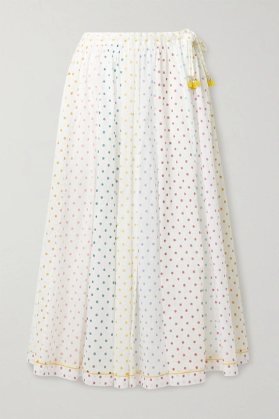 Shop Zimmermann Bellitude Tasseled Paneled Polka-dot Cotton-voile Midi Skirt In Ivory