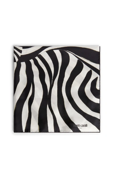 Shop Roberto Cavalli Zebra Avantgarde Print Silk Scarf In Black