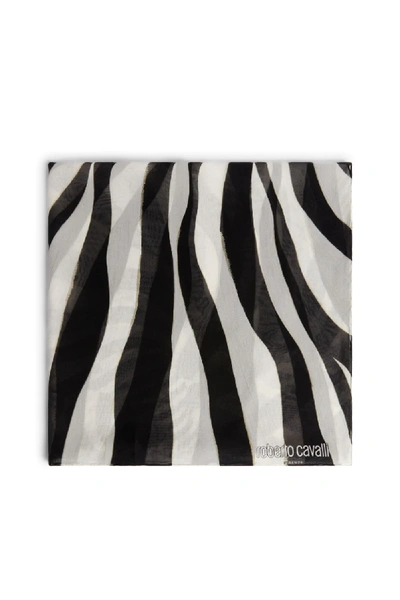 Shop Roberto Cavalli Zebra Avantgarde Print Silk Stole In Black