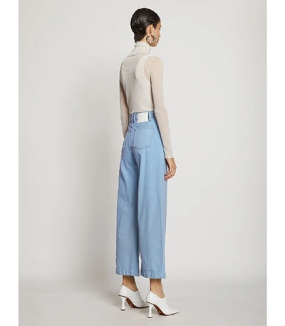 Shop Proenza Schouler White Label Bleached Denim Wide Cropped Jeans In Periwinkle Bleach/blue