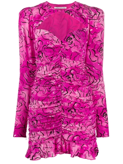 Shop Alessandra Rich Ruched Floral Print Dress In Purple